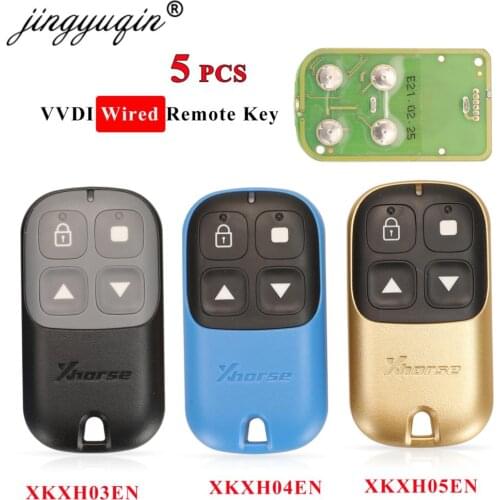 Jingyuqin 5pcs Xhorse XKXH03EN XKXH04EN XKXH05EN Wired Remote Key Garage Door 4 Buttons Black/Blue/Gold English Version