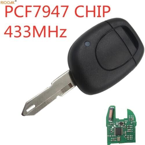 RIOOAK 2pcs RIOOAK 1 Button PCF7947AT Transponder Chip 434 Mhz NE73 Blade Remote key for Renault Master Kangoo Scenic Clio Twing