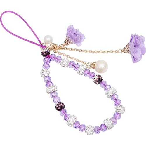 Selenite Crystal Hand Wrist Lanyard with Pendants of Artificial Flower and Imitation Pearls crystals jewelry Cellular phone drop