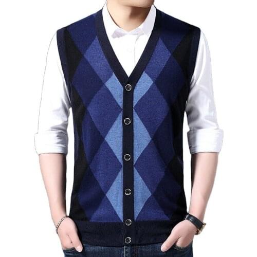 6% Wool Fashion Sleeveless Sweater Men Pullovers Cardigan Jumpers Knitwear Vest Winter V Neck Slim Fit Casual Clothing Male