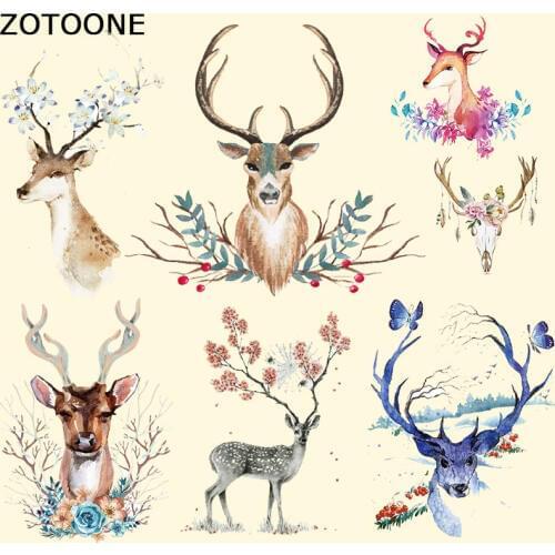 ZOTOONE Iron on Transfer Patch for Clothing Beautiful Flower Deer Animal Patch DIY Accessory Decoration Print on T-shirt Jeans C