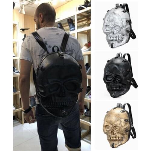European and American fashion leisure men and women backpack 3D skull head rivet backpack stylish bag bag travel bag