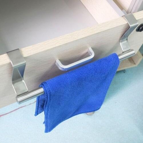 Over Door Towel Rack Bar Hanging Holder Bathroom Kitchen Hotel Cabinet Shelf Rail Stainless Steel F1CC