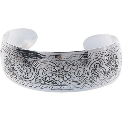 Vintage Gypsy Ethnic Carved Wide Cuff Bangles Bracelets Tibetan Slivery Jewelry