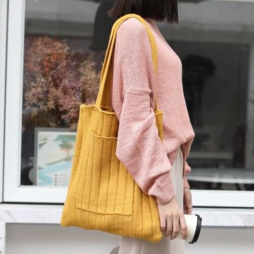 Knitting Bags Drawstring Shopping Bags Girls Causal weave Shoulder Bag Korean Japanese Chic Small Handbag 2021
