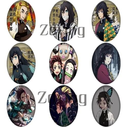 Zdying Japan Anime Demon Slayer Kimetsu No Yaiba Oval Glass Photo Cabochons Beads DIY Necklace Brooch Pendant Jewelry Findings