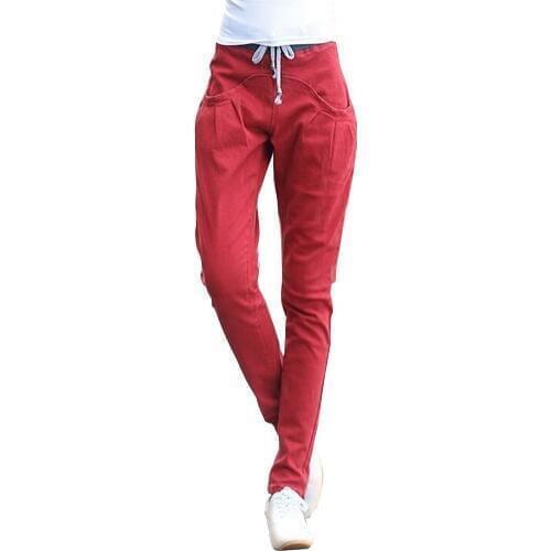 Women' s Thin Elastic Stretch Radish JeansPants Drawstring Waist Jogger Pants Casual Trousers Pencil Harem Pants Jeans Female