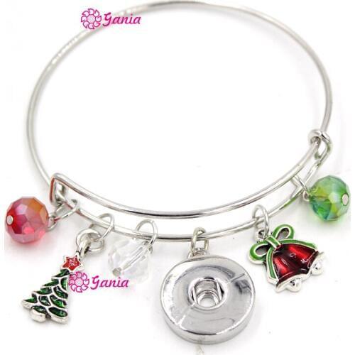 10PCS DIY Wholesale Holiday Christmas Jewelry Adjustable Christmas Bell X'mas Tree Charms Snap Bracelets For Women Gift Jewelry