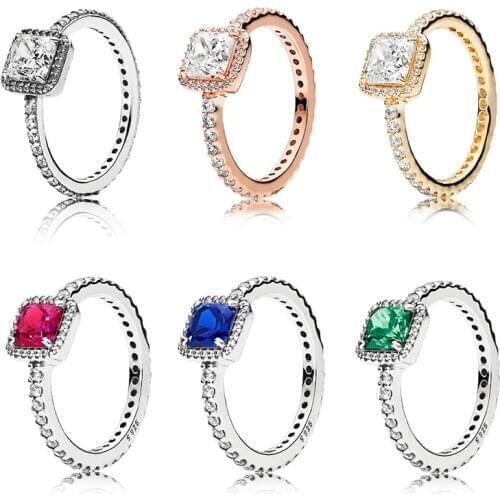 100% 925 Sterling Silver Square Sparkle Halo Rings Clear Cubic Zirconia Shiny Sterling Rings Fashion Gifts