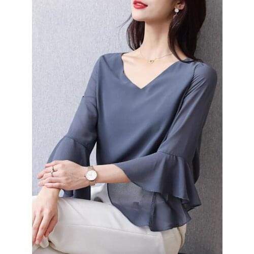 2021 Spring and Summer Fashion Womens butterfly sleeve Blouses Solid Plus Size Chiffon Blouse Top Women blusas mujer de moda