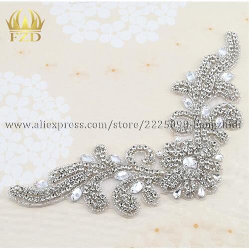 30pieces) Clear Flower Rhinestones Applique Wedding V Beaded Crystal Oval Patches Sew On Bridal Motif Hotfix Appliques Patches