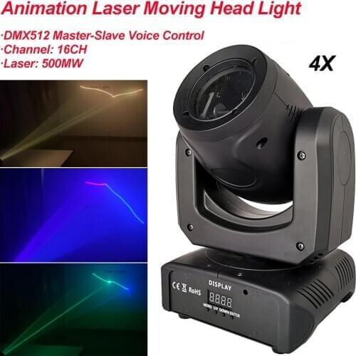 4Pcs/Lot New Design Animation Laser Moving Head Light Beam Stage Light Pattern Scaling DMX 512 For Disco Dj Party Lighting