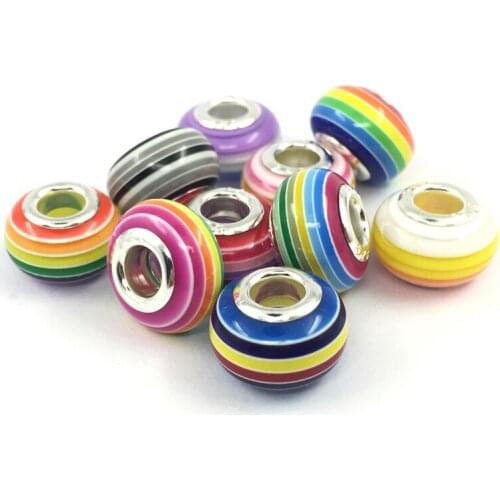 Free Shipping Silver Plated Big Hole Rainbow Design European Beads Fit Charms Bracelets&Bangles Necklace