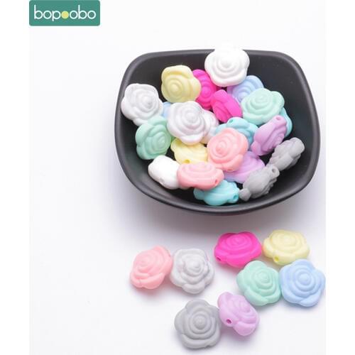Bopoobo 20pc Mini Silicone Flower Teether Baby Bed Hanging Rattles Toys Bpa Free Silicone Teethers Pacifier Chain Accessories
