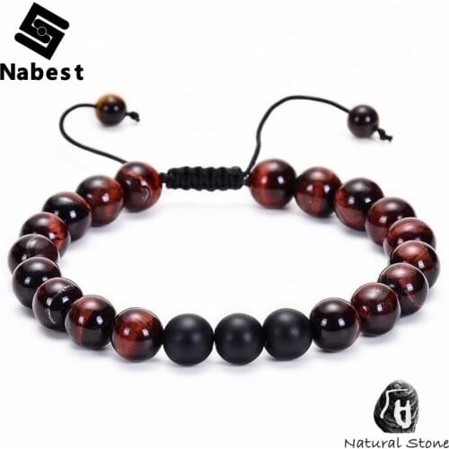 Men Women Natural Stone 8mm Beads Bracelet Red Tiger Eye Black Matte Stone Bracelets Braided Rope Bangles Yoge Buddha Jewelry