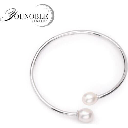 Classic Natural Pearl Bracelet Silver 925,Adjustable Real Freshwater Pearl Bracelet Wife Gift