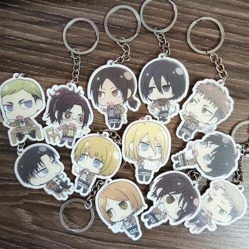 12pcs/set Anime Keychain Shingeki no Kyojin Attack On Titan Eren Ackerman Arlert Keychain Keyrings Pendant De Llaveros