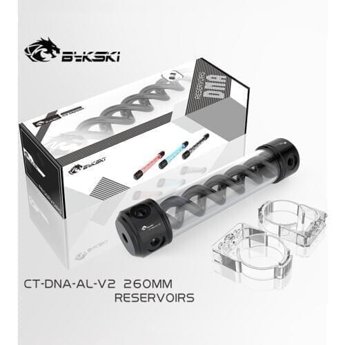 BYKSKI Length 260MM X 50MM Acrylic Double Helix T-Virus Cylindrical Water-Coolant Tank 6 holes Reservoir Black Cover Light