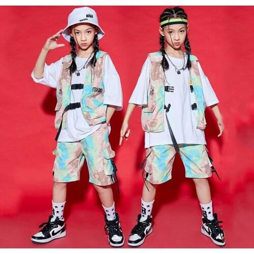 Kids Street Dance Hip Hop Clothing Handsome Vest Pants Outfits Modern Ballroom Dance Costume Rave Clothes Girls Jazz Wear BL6695