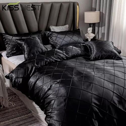 Home Textile Super Soft Rayon Pure Black Duvet Cover Pillow Case Bedding Sets,Size:King/Queen/Twin/Full/Single/Double