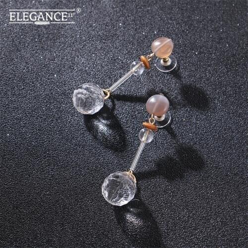 Elegance Women Long Earring Faceted Crystal Transparent Drop Earrings Pendant Fashion Jewelry Office Style Wholesale