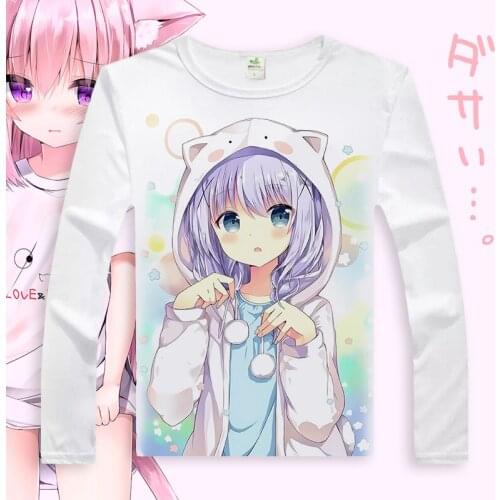 Is the order a rabbit Cosplay T Shirt Kafuu Chino Hoto Kokoa Men/Women Spring Autumn Long Sleeve T-shirt Casual Tshirt Top Tee