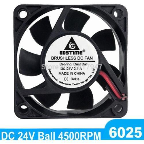 5PCS/LOT Gdstime Dual Ball Bearing 60mm Brushless DC 24V 2Pin Cooler Fan 60x60x25mm 6025 6cm For Computer PC CPU Case Cooling