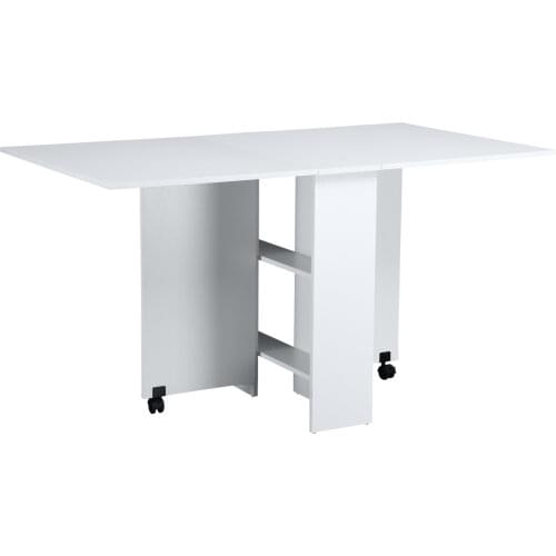 HOMCOM Mesa plegable de madera con ruedas comedor auxiliar cocina escritorio Blanco