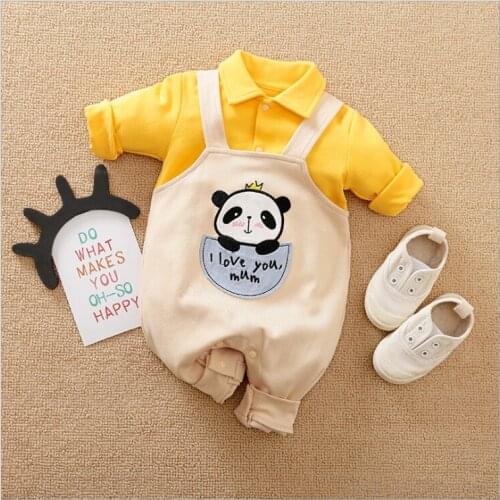 Newborn Infant Baby Romper Spring Autumn Cute Cotton Cartoon Panda Pattern Unisex Long-Sleeve Jumpsuit Toddler Girl Boy Clothes