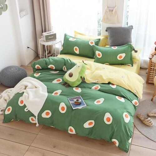 Green avocado B side yellow Bedding Sets Duvet Cover Pillowcase Flat Bed Sheet bed linen King Queen Double Full 4pcs,Single