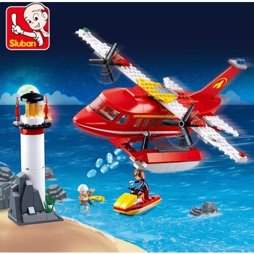 SLuban 0629 Fire Fighting Aircraft Model Building Blocks Assembled Childrens Educational Toy For Kids Christmas Birthday Gift