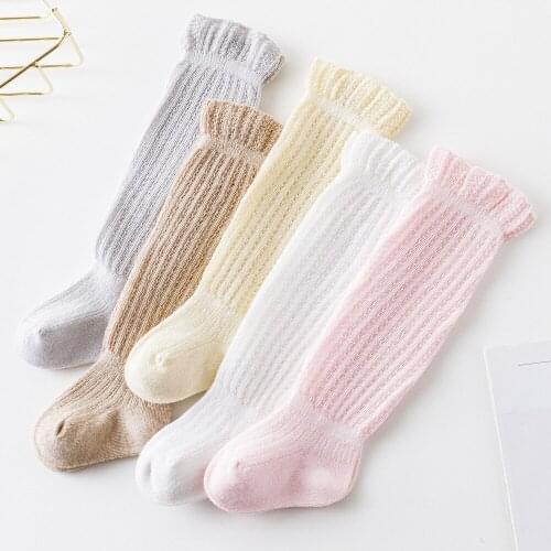 Summer Popular Kids Toddler Infant Baby Anti-mosquito Solid Long Stockings Lace Cotton Knee Stockings 0-2Years