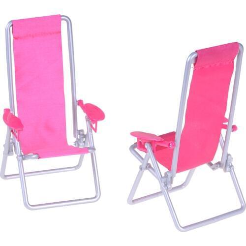 Miniature 1:12 Scale Hot Pink Foldable Plastic Beach Chair Deck Mini Garden Lawn Furniture for Doll BJDBlythe Accessories