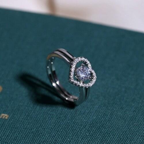2 In 1 FashIon Love Heart Shape Rings for Women Zircon Crystal Couple Finger Rings Wedding Party Anniversary Lovers Jewelry Gift