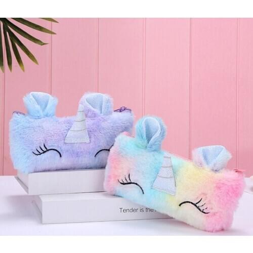 Cartoon Unicorn Pencil Case Plush Pencil Pouch Rainbow Pen Bag Girl Cute Embroidered Pencil Case
