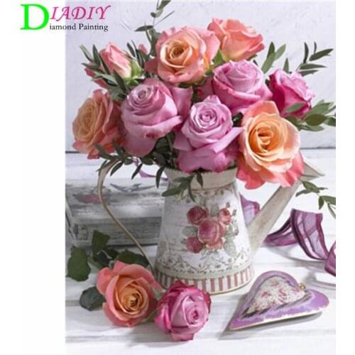 DIADIY 5D DIY Diamond Painting Flower Cross Stitch Kit Mosaic Diamond Embroidery Rose Full Square Drill Home Decoration