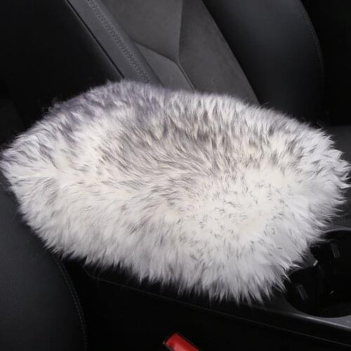 Car Armrest Cover, Furry Sheepskin Wool Auto Center Console Pads for Vehicle Seat Box Protector Universal Fit