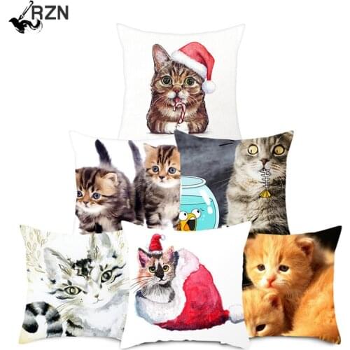 Cute Animals Cushion Cover Cats Pattern Pillow Covers Decoration for Home Sofa Polyester Throw Pillowcases 45X45cm
