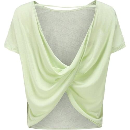 New Style Back Kink Loose Gym Clothes Women Summer Thin Yoga Tops Short Sleeves Beauty Back Quick Dry Sports T-Shirt Blouses