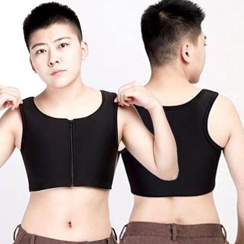 New Breast Binder Vest Tomboy Lesbian Trans Slim Corset Bra Casual Comfort Zipper Short Tops Undershirt Flatten Chest Shapers