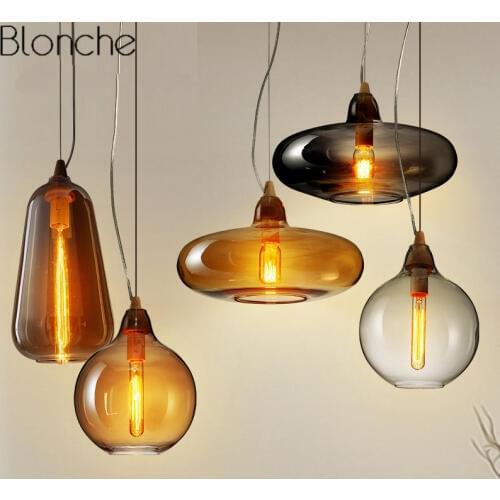 Nordic Wood Glass Pendant Lights for Dining Room Bedroom Kitchen Loft Industrial Decor Hanging Lamp Lighting Fixtures Luminaire