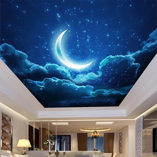 Custom wallpaper 3d painting style night sky crescent moon starry sky ceiling living room bedroom zenith mural papel de parede