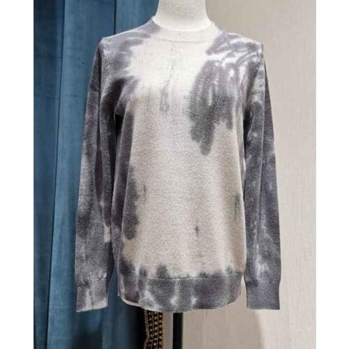 Women 2021 Spring Ladies Cashmere Pullover Grey Tie-Dye O-Neck Long Sleeve Sweater Fashion Womens Pullovers