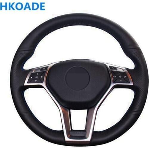 DIY Hand-stitched Black Artificial Leather Car Steering Wheel Cover for Mercedes Benz A-Class 2013-2015 CLA-Class 2013 C-Class