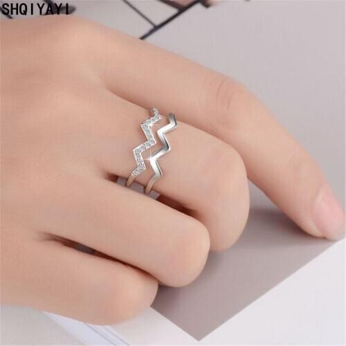SHQIYAYI Korean Fashion Double Deck Ring For Women Cocktail Party Jewelry Casual Stylish Accessories Resizable 130