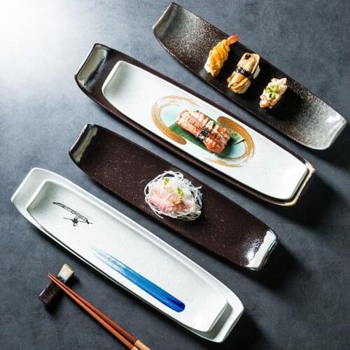 Japanese-style skewer plates ceramic plates large sushi plates rectangular sashimi barbecue plates roasted wings dish dishes