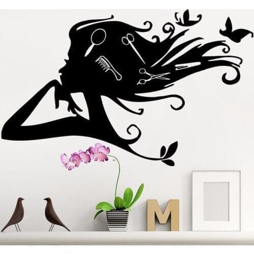 Vinyl Sticker Beauty Hair Salon Wall Decals Beautiful Girl Wall Art Mural Beauty Salon Window Sticker Hair Salon Poster AY710
