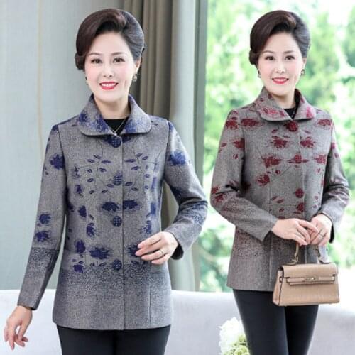 2021 Spring Autumn Middle-aged womens Jacket Coat Fashion Long Sleeve Slim Jacket Large Size Ladies Floral Print Outerwear C615