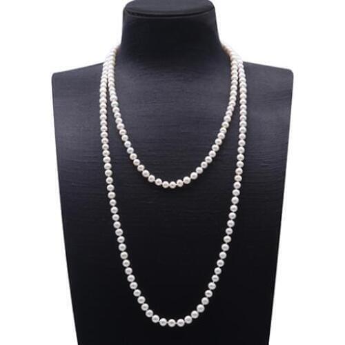 50'' 127cm Women Jewelry natural pearl 7x8mm bright white freshwater pearl beads long necklace gift