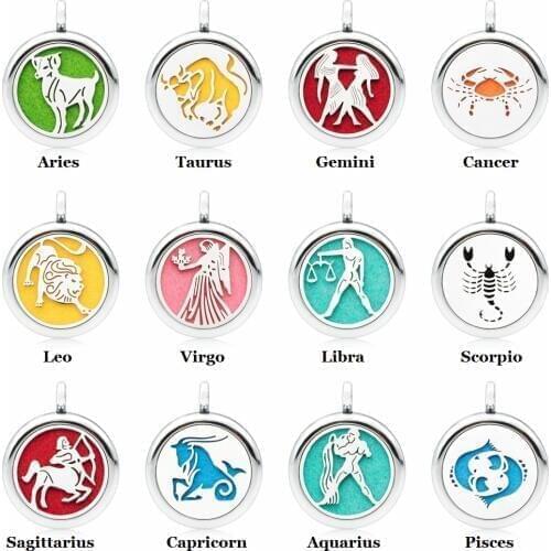 12 constellation zodiacal signs Star sings 25mm Aromatherapy Locket Perfume Essential Diffuser Locket pendant necklace
